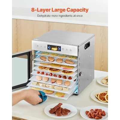 VEVOR Food Dehydrator Machine, 8 Stainless Steel Trays, 400W Electric Food Dryer With Adjustable Temperature & 24-Hour Timer, Freeze Dryer, Silver 4 VEVOR Food Dehydrator Machine, 8 Stainless Steel Trays, 400W Electric Food Dryer With Adjustable Temperature & 24-Hour Timer, Freeze Dryer, Silver - Image 4