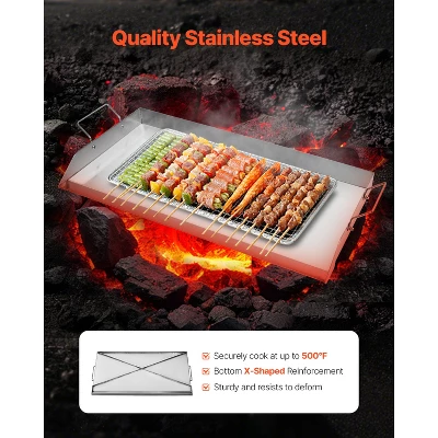 VEVOR Stainless Steel Griddle, 32x16 Inch Universal Flat Top Rectangular Plate, Gas Grill Griddle For BBQ Grill, Teppanyaki, Silver 2 VEVOR Stainless Steel Griddle, 32x16 Inch Universal Flat Top Rectangular Plate, Gas Grill Griddle For BBQ Grill, Teppanyaki, Silver - Image 2
