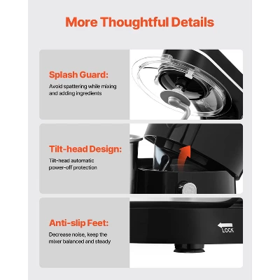 VEVOR Stand Mixer, 5.3QT + 4.4QT Two Stainless Steel Bowls, 10+P Speeds Tilt-head Food Mixer, Kitchen Mixer With Dough Hook, Wire Whip, Black 6 VEVOR Stand Mixer, 5.3QT + 4.4QT Two Stainless Steel Bowls, 10+P Speeds Tilt-head Food Mixer, Kitchen Mixer With Dough Hook, Wire Whip, Black - Image 6