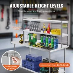 VEVOR Double Overshelf, Double Tier Stainless Steel Overshelf, 12 X 60 Inch Double Deck Overshelf, Height Adjustable Overshelf Prep Work Table -Aesthtic Interiors GUEST 69e8e3ae ecf4 4bf1 9bc0 32dc56f370e6