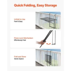 VEVOR Balcony Hanging Table, 19 X 24 In Metal Folding Balcony Railing Table, 5-Level Adjustable, Fit Railing From 1" To 4.7", Black -Aesthtic Interiors GUEST 6a71ae71 af45 4f5e 9b36 14bab7b35480