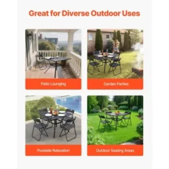 VEVOR Outdoor Patio Dining Table, 37 Inch Square Metal Steel Slat Backyard Bistro Tables, With 1.5 In Umbrella Hole, Black -Aesthtic Interiors GUEST 6acfb2e8 6968 4064 8b3e 05ea0cfcd60c