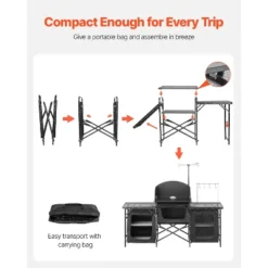 VEVOR Camping Kitchen Table, Outdoor Camp Cooking Table, Aluminum Portable Cook Station With 3 Storage Cupboard, Carrying Bag, Black -Aesthtic Interiors GUEST 6b37fa3c 3fdf 4b48 a79f 5d2523ae634f