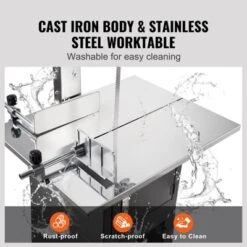 VEVOR Commercial Electric Meat Bandsaw, 850W Stainless Steel Vertical Bone Sawing Machine, 19.1"x15" Workbench, 7.09 Inch Cutting Thickness, Grey -Aesthtic Interiors GUEST 6bce8fd6 cf89 43f9 8af0 669c56c0d521