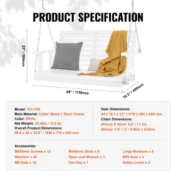 VEVOR Wooden Porch Swing 4 Ft, Patio Bench Swing For Courtyard & Garden, Upgraded 880 Lbs Strong Load Capacity -Aesthtic Interiors GUEST 6bdd85ef ab39 4295 9d72 15de652bef99