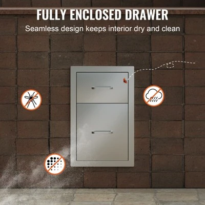 VEVOR Outdoor Kitchen Drawers 13" W X 20.4" H X 20.8" D, Flush Mount Double BBQ Access Drawers With Stainless Steel Handle, Silver 6 VEVOR Outdoor Kitchen Drawers 13" W X 20.4" H X 20.8" D, Flush Mount Double BBQ Access Drawers With Stainless Steel Handle, Silver - Image 6