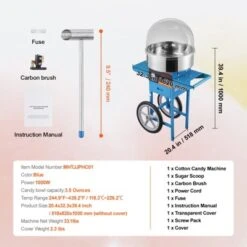 VEVOR Electric Cotton Candy Machine With Cart, 1000W Commercial Candy Floss Maker With Cover, Stainless Steel Bowl, Sugar Scoop And Drawer Blue -Aesthtic Interiors GUEST 6c3f9a40 a4c0 4294 bcf0 d24223888eb8
