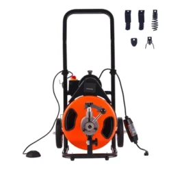 VEVOR Drain Cleaning Machine 75FT X 3/8 Inch, Sewer Snake Machine Auto Feed, Drain Auger Cleaner With 4 Cutter & Air-Activated Foot Switch, Orange -Aesthtic Interiors GUEST 6c7aff44 c4e2 4566 b6d0 1cb79b800b0b