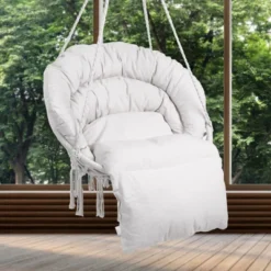 VEVOR Hanging Hammock Swing Chair, 330 Lbs Capacity, Macramé Hanging Chair With Cushion And Mounting Hardware, Cotton Rope Swing Chair, Beige