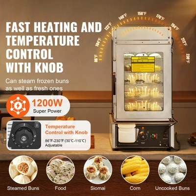 VEVOR Commercial Food Warmer Display, 5-Tier Food Steamer Bun Warmer Machine, 86℉~230℉ Temperature Control, Stainless Steel Steamed Buns Warmer 2 VEVOR Commercial Food Warmer Display, 5-Tier Food Steamer Bun Warmer Machine, 86℉~230℉ Temperature Control, Stainless Steel Steamed Buns Warmer - Image 2