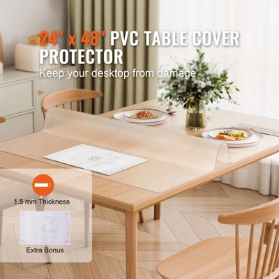VEVOR Plastic Table Cover, 24 X 48 Inch 1.5 Mm Thick Frosted Table Protector, Rectangle PVC Desk Mat, Waterproof & Easy Cleaning, Transparent 2 VEVOR Plastic Table Cover, 24 X 48 Inch 1.5 Mm Thick Frosted Table Protector, Rectangle PVC Desk Mat, Waterproof & Easy Cleaning, Transparent - Image 2