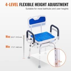 VEVOR Swivel Shower Chair 360 Degree, Adjustable Shower Seat With Armrests And Backrest For Inside Shower Or Bathtub, 400lbs Capacity, White+Blue -Aesthtic Interiors GUEST 6ce1e9f1 2080 4474 bb97 1b9f444a4cb4