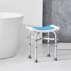 VEVOR Shower Chair, Adjustable Height Shower Stool, Non-Slip Bench Bathtub Stool Seat For Elderly Disabled Adults Handicap, 500 Lbs,White+Blue