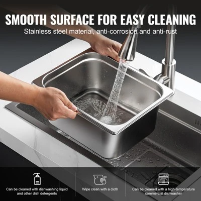 VEVOR 8 Pack Hotel Pans, 1/2 Size Anti-Jam Steam Pan With Lid, 0.8mm Thick Stainless Steel Steam Table Pan, 4-Inch Deep Commercial Table Pan 5 VEVOR 8 Pack Hotel Pans, 1/2 Size Anti-Jam Steam Pan With Lid, 0.8mm Thick Stainless Steel Steam Table Pan, 4-Inch Deep Commercial Table Pan - Image 5