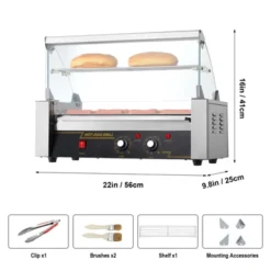 VEVOR Hot Dog Roller 5 Rollers 12 Hot Dogs Capacity, 750W Stainless Sausage Grill Cooker Machine With Dual Temp Control Glass Hood Acrylic Cover -Aesthtic Interiors GUEST 6d011485 5d43 44e0 b1ed 1448300a5548