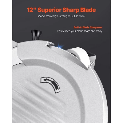 VEVOR Automatic Meat Slicer, 180W + 370W Deli Slicer With A 12 Inch Premium 65Mn Blade, 0-0.3 Inch Adjustable Thickness, Silver 5 VEVOR Automatic Meat Slicer, 180W + 370W Deli Slicer With A 12 Inch Premium 65Mn Blade, 0-0.3 Inch Adjustable Thickness, Silver - Image 5