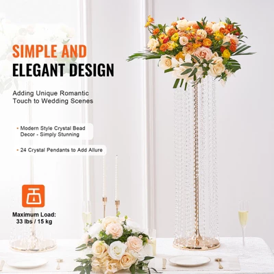 VEVOR 2PCS 35.43inch /90cm Tall Crystal Wedding Flowers Stand, Luxurious Centerpieces Flower Vases Crystal Gold Vase Metal 2 VEVOR 2PCS 35.43inch /90cm Tall Crystal Wedding Flowers Stand, Luxurious Centerpieces Flower Vases Crystal Gold Vase Metal - Image 2