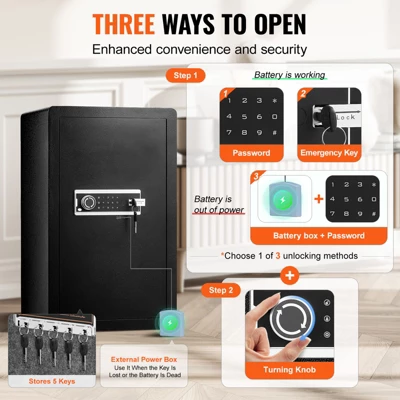 VEVOR Single Door 4.0 Cu.ft Safe Box With Key Lock & Password, Safe Lock Box With Fireproof Bag, Key Rack, 2 Shelves, And 1 Cabinet, Black 3 VEVOR Single Door 4.0 Cu.ft Safe Box With Key Lock & Password, Safe Lock Box With Fireproof Bag, Key Rack, 2 Shelves, And 1 Cabinet, Black - Image 3