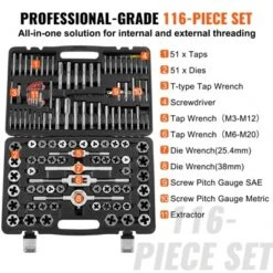 VEVOR Tap And Die Set, 116-Piece Include Metric And SAE Size, Bearing Steel Taps And Dies, Essential Threading Tool -Aesthtic Interiors GUEST 6e0965e9 c7c2 4d34 b134 c90ad3b6ae30