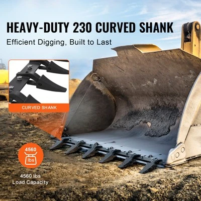 VEVOR Bucket Tooth Bar, 48'', Heavy Duty Tractor Bucket 6 Teeth Bar For Loader Tractor Skidsteer, 4560 Lbs Load-Bearing Capacity, Black 2 VEVOR Bucket Tooth Bar, 48'', Heavy Duty Tractor Bucket 6 Teeth Bar For Loader Tractor Skidsteer, 4560 Lbs Load-Bearing Capacity, Black - Image 2
