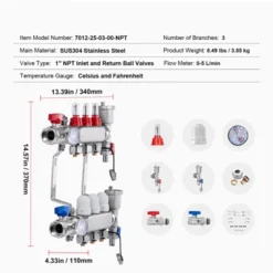 VEVOR 3-Branch Radiant Heat Manifold, 1/2" PEX Tubing Manifold, Stainless Steel PEX Manifold For Hydronic Radiant Floor Heating, Silver -Aesthtic Interiors GUEST 6e5b4e17 5233 46fe 8cba 9d804a519b8f