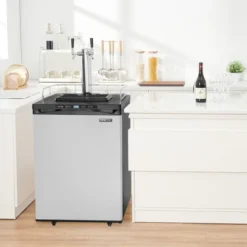 VEVOR Beer Kegerator, Dual Tap Draft Beer Dispenser, Full Size Keg Refrigerator With Shelf, CO2 Tank(No Gas), Drip Tray & Rail, Silver