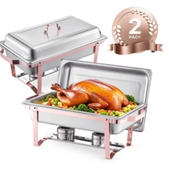 VEVOR Chafing Dish Buffet Set, 8 Qt 2 Pack, Stainless Steel Chafer With 2 Full Size Pans, Rectangle Catering Warmer Server, Rose Gold -Aesthtic Interiors GUEST 6f6c9012 5ae6 42eb 9a9d 4c83c2d67658