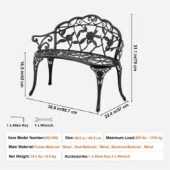 VEVOR Outdoor Bench, 38.8 Inches Metal Garden Bench For Outdoors,480 Lbs Load Capacity Bench, Outdoor Garden Park Bench With Backrest And Armrests -Aesthtic Interiors GUEST 6f86af21 ac72 4c14 ab54 a7d5121e9716