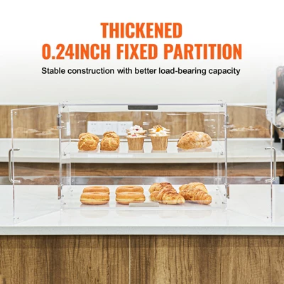 VEVOR Pastry Display Case, 2-Tier Commercial Countertop Bakery, Acrylic Display Box With Rear Door Access & Removable Shelves, 22"x14"x14" 3 VEVOR Pastry Display Case, 2-Tier Commercial Countertop Bakery, Acrylic Display Box With Rear Door Access & Removable Shelves, 22"x14"x14" - Image 3