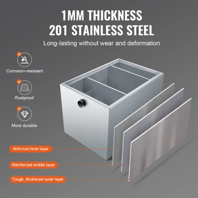 VEVOR Commercial Grease Trap, 40 LBS Grease Interceptor, Side Inlet Interceptor, Stainless Steel Grease Trap, 10 GPM Waste Water Oil-water Separator 3 VEVOR Commercial Grease Trap, 40 LBS Grease Interceptor, Side Inlet Interceptor, Stainless Steel Grease Trap, 10 GPM Waste Water Oil-water Separator - Image 3