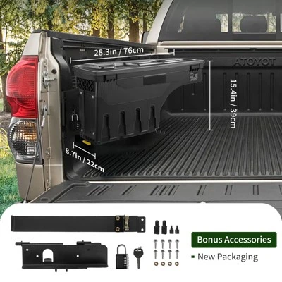 VEVOR Truck Bed Storage Box, Lockable Lid, Waterproof ABS Wheel Well Tool Box 6.6 Gal/20 L With Password Padlock, Black 7 VEVOR Truck Bed Storage Box, Lockable Lid, Waterproof ABS Wheel Well Tool Box 6.6 Gal/20 L With Password Padlock, Black - Image 7