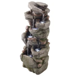 VEVOR Outdoor Water Fountain, 38.98 In Height Fountain And Waterfall,7-Tier Floor Standing Rock-Shaped Cascading Fountains With Light And Pump,Brown -Aesthtic Interiors GUEST 703f2bf1 6446 4084 8bbb 1c3580a58b29