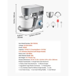 VEVOR Ice Cream Maker, 1.8 Qt. Capacity, 6-Speed Electric Stand Mixer, With LED Digital Display & Timer, Mixing Paddle, Dough Hook, Grey -Aesthtic Interiors GUEST 7056553e 9f24 47f4 a7e9 fd8f9ee2f173