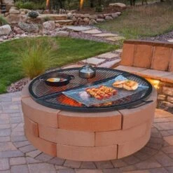 VEVOR X-Marks Fire Pit Grill Grate, Foldable Round Cooking Grate, Heavy Duty Steel Campfire BBQ Grill Grid With Handle And Support X Wire