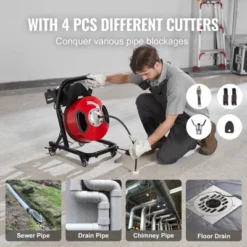 VEVOR Drain Cleaner Machine 50FT X 1/2 Inch, Manual Feed Sewer Snake Auger - With Wheels, 4 Cutters & Air-activated Foot Switch, Red 12 VEVOR Drain Cleaner Machine 50FT X 1/2 Inch, Manual Feed Sewer Snake Auger - With Wheels, 4 Cutters & Air-activated Foot Switch, Red -Aesthtic Interiors GUEST 7131cc49 fefe 4c87 af91 2763ff0d1e5e