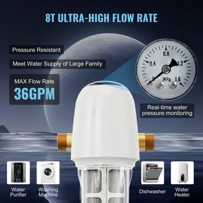 VEVOR Spin Down Filter, 40 Micron Whole House Sediment Filter For Well Water, 1" MNPT + 3/4" FNPT, 8 T/H High Flow Rate, White 4 VEVOR Spin Down Filter, 40 Micron Whole House Sediment Filter For Well Water, 1" MNPT + 3/4" FNPT, 8 T/H High Flow Rate, White - Image 4