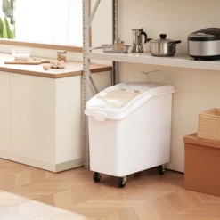 VEVOR Rice Storage Container, 27Gallon/100L Capacity Large Dog Food Dispenser Bin, Kitchen Ingredient Grain Cereal Flour Bin, 1 Pack, White