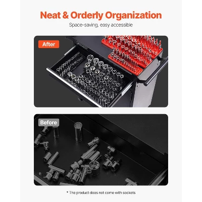 VEVOR Socket Organizer Set, 8PCS High-Rod Socket Holder, 1/4'', 3/8'' & 1/2'' Metric SAE Socket Trays With Clear Labels, Hold Up To 176PCS Standard 4 VEVOR Socket Organizer Set, 8PCS High-Rod Socket Holder, 1/4'', 3/8'' & 1/2'' Metric SAE Socket Trays With Clear Labels, Hold Up To 176PCS Standard - Image 4