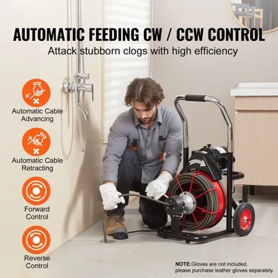 VEVOR Drain Cleaner Machine 100FT X 1/2 Inch, Auto Feed Sewer Snake Auger On Wheels, 550W Portable Drain Cleaning Machine With 8 Cutters, Black 2 VEVOR Drain Cleaner Machine 100FT X 1/2 Inch, Auto Feed Sewer Snake Auger On Wheels, 550W Portable Drain Cleaning Machine With 8 Cutters, Black - Image 2