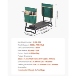 VEVOR Garden Kneeler And Seat, 8 In Wide Kneeling Pad, Heavy Duty Garden Kneeling Stool, Folding Garden Seat With 2 Tool Bags, Black&Green -Aesthtic Interiors GUEST 726e0b5c 7e35 4ab8 84e4 2bc8d7745989