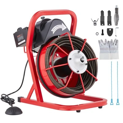VEVOR Drain Cleaner Machine 75FT X 3/8 Inch, Sewer Snake Auger Manual Feed, 250W Electric Drain Cleaning Machine, Red 8 VEVOR Drain Cleaner Machine 75FT X 3/8 Inch, Sewer Snake Auger Manual Feed, 250W Electric Drain Cleaning Machine, Red - Image 8