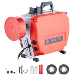 VEVOR 120FT X 7/8 Inch Drain Cleaner Machine, 420W Electric Sewer Snake Auger Manual Feed - With 6 Cutters, 2 Steel Cables, Red -Aesthtic Interiors GUEST 72941776 6ed2 404a b6d5 f861bccbf1ba