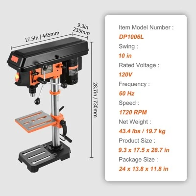 VEVOR Tabletop Drill Press: 3.2 Amp, 120V, 5-Speed Settings, Durable Cast Iron Build, 10-inch Swing, Worktable Tilts 0-45° 7 VEVOR Tabletop Drill Press: 3.2 Amp, 120V, 5-Speed Settings, Durable Cast Iron Build, 10-inch Swing, Worktable Tilts 0-45° - Image 7