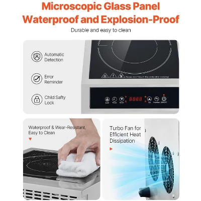 VEVOR Portable Induction Cooktop, 3500W Commercial Induction Burner With 11 Temperature Settings, Stainless Steel Countertop Induction Hot Plate 6 VEVOR Portable Induction Cooktop, 3500W Commercial Induction Burner With 11 Temperature Settings, Stainless Steel Countertop Induction Hot Plate - Image 6