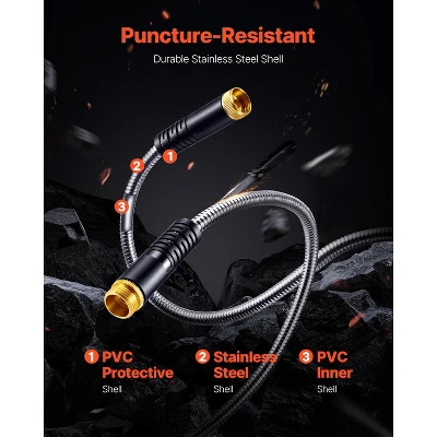 VEVOR Metal Garden Hose 200 Ft, Rust Proof Stainless Steel Water Hose, Heavy Duty Backyard Hose With 10 Function Nozzle, Silver 2 VEVOR Metal Garden Hose 200 Ft, Rust Proof Stainless Steel Water Hose, Heavy Duty Backyard Hose With 10 Function Nozzle, Silver - Image 2