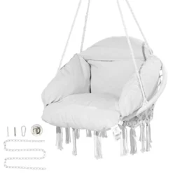 VEVOR Hanging Hammock Swing Chair, Macramé Hanging Chair With Cushion And Mounting Hardware, Cotton Rope Swing Chair, 264 Lbs Capacity, White 15 VEVOR Hanging Hammock Swing Chair, Macramé Hanging Chair With Cushion And Mounting Hardware, Cotton Rope Swing Chair, 264 Lbs Capacity, White -Aesthtic Interiors GUEST 73828639 50b0 46f3 b489 3a726b956d5b