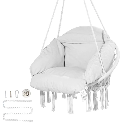 VEVOR Hanging Hammock Swing Chair, Macramé Hanging Chair With Cushion And Mounting Hardware, Cotton Rope Swing Chair, 264 Lbs Capacity, White 8 VEVOR Hanging Hammock Swing Chair, Macramé Hanging Chair With Cushion And Mounting Hardware, Cotton Rope Swing Chair, 264 Lbs Capacity, White - Image 8