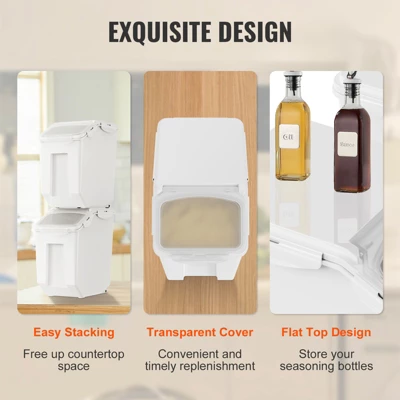 VEVOR Ingredient Storage Bin, 2 X 15L Dispenser Bin With 2 Measuring Cups, Attachable Casters And Airtight Lid, PP Material 3 VEVOR Ingredient Storage Bin, 2 X 15L Dispenser Bin With 2 Measuring Cups, Attachable Casters And Airtight Lid, PP Material - Image 3