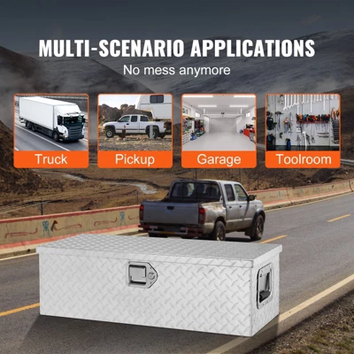VEVOR Heavy Duty Aluminum Truck Bed Tool Box, Diamond Plate Tool Box With Side Handle And Lock Keys, Storage Tool Box Chest Box Organizer, Silver 6 VEVOR Heavy Duty Aluminum Truck Bed Tool Box, Diamond Plate Tool Box With Side Handle And Lock Keys, Storage Tool Box Chest Box Organizer, Silver - Image 6