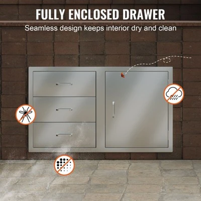 VEVOR Outdoor Kitchen Door Drawer Combo 38.1''W X 22.6''H X 20.8''D, BBQ Access Door/Triple Drawers Combo With Stainless Steel Handles, Silver 6 VEVOR Outdoor Kitchen Door Drawer Combo 38.1''W X 22.6''H X 20.8''D, BBQ Access Door/Triple Drawers Combo With Stainless Steel Handles, Silver - Image 6